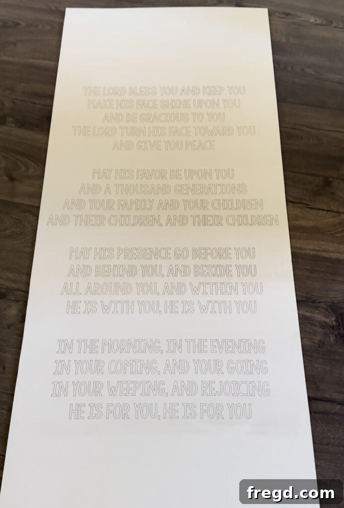 Finished Eucalyptus board with scored song lyrics, ready for cleaning.
