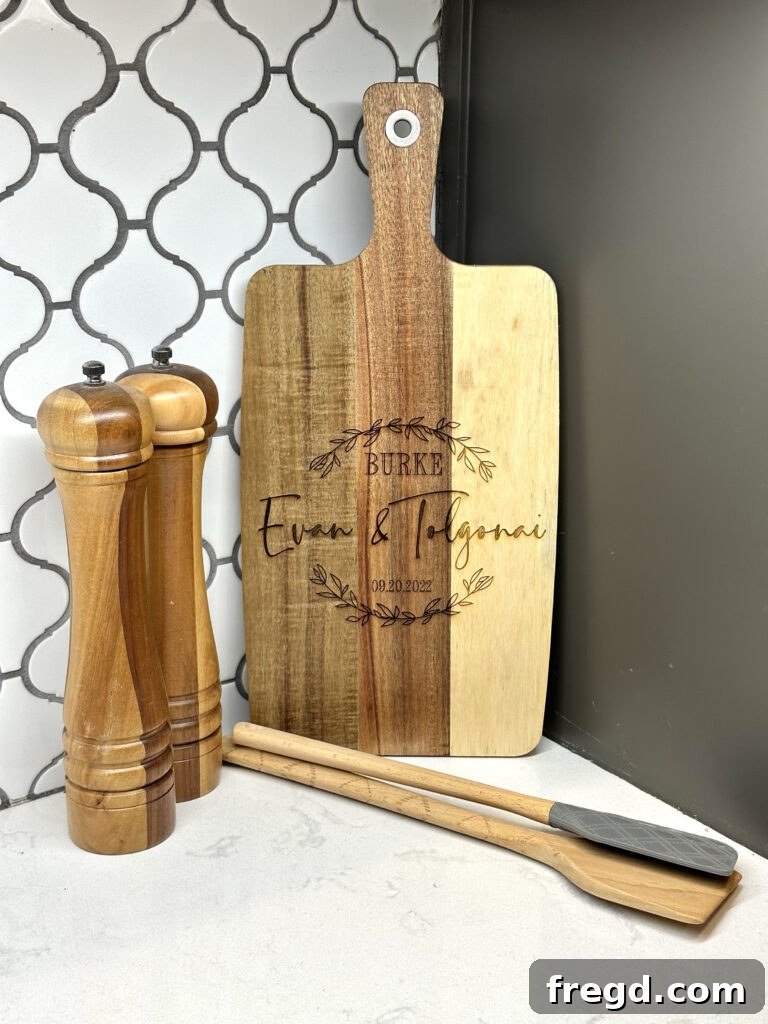 Another example of a detailed laser-engraved wood piece, showcasing custom text and graphics.