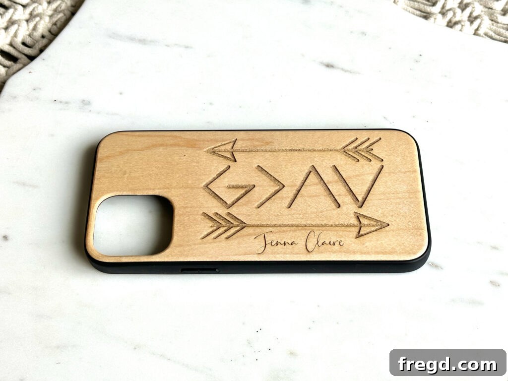 Smartphone case featuring a unique, custom laser-engraved design.