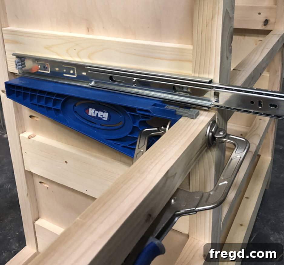 Craft Your Perfect Dresser 25 Using Kreg drawer slide jigs for precise installation