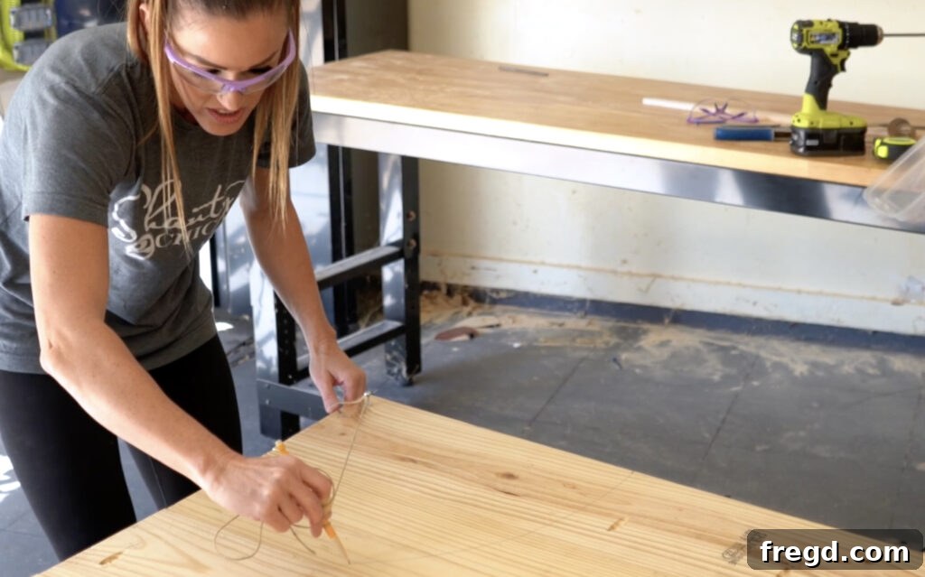 Drawing the arc on the headboard