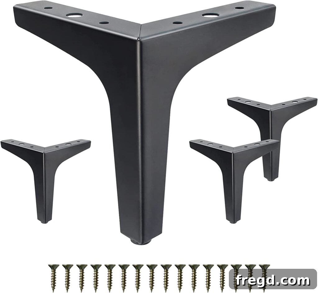 Craft Your Own Vinyl Listening Station 9 Stylish metal feet attached to the base of the record player stand