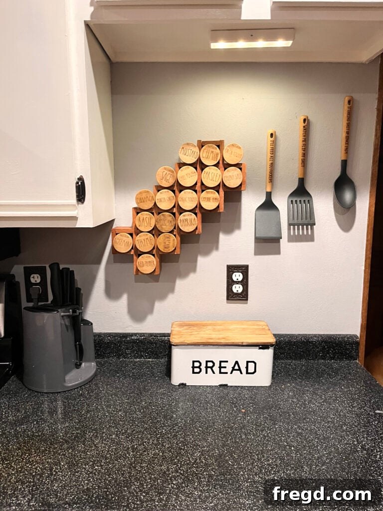 Craft Your Custom Countertop Spice Organizer 23 A friend's spice rack mounted on a backsplash using brackets.