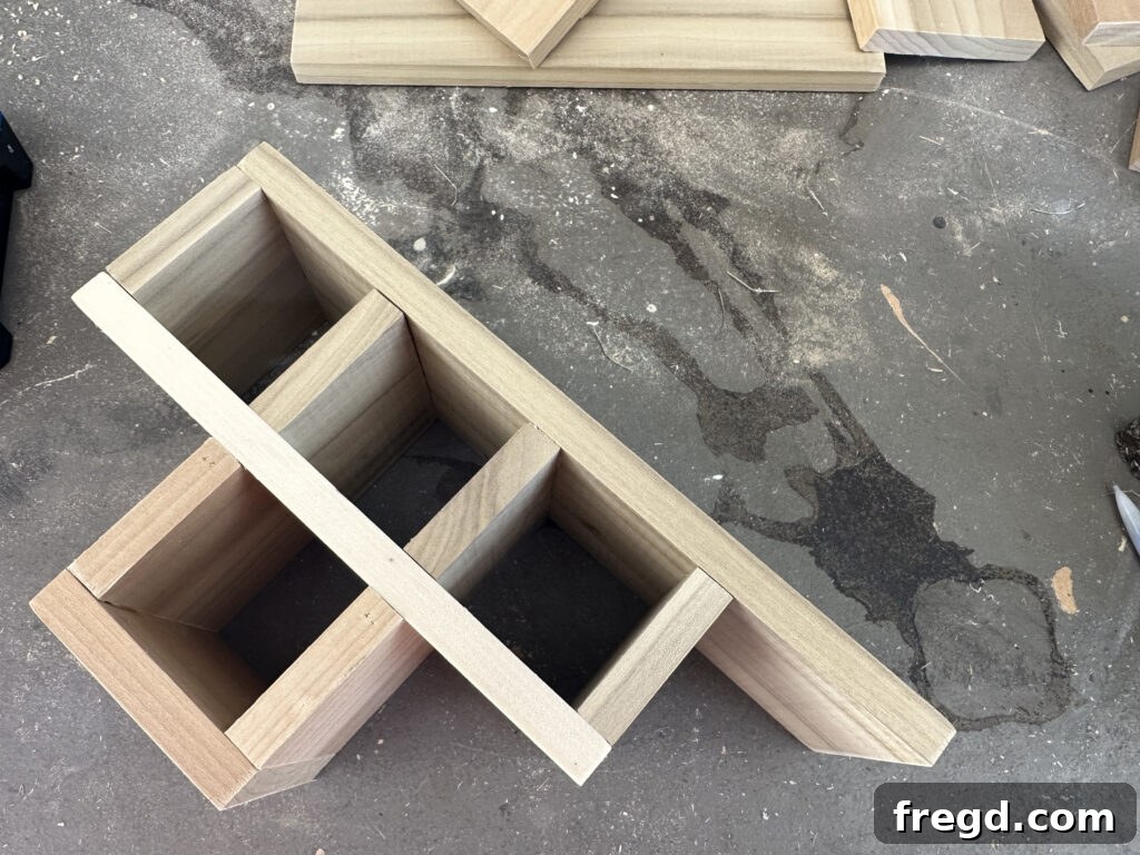 Craft Your Custom Countertop Spice Organizer 7 Attaching a horizontal shelf (blue piece) flush with the top of the green piece.