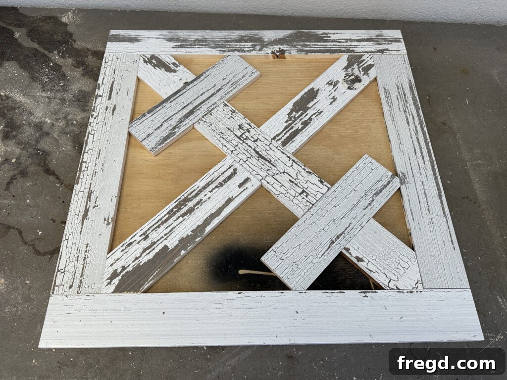 Your First End Table A Simple DIY Project 8 Yellow boards for the split inside box being attached to the parquet design