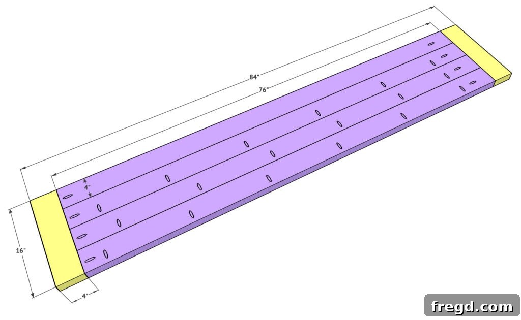 Close-up view of a breadboard being secured with pocket hole screws.
