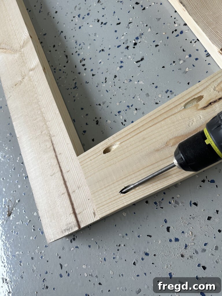 Assembling individual backrest pieces with pocket holes and screws
