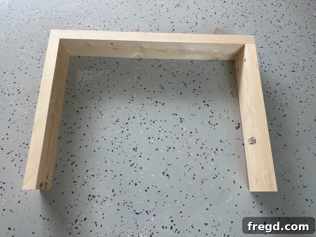 Fully assembled arm piece of the DIY outdoor couch