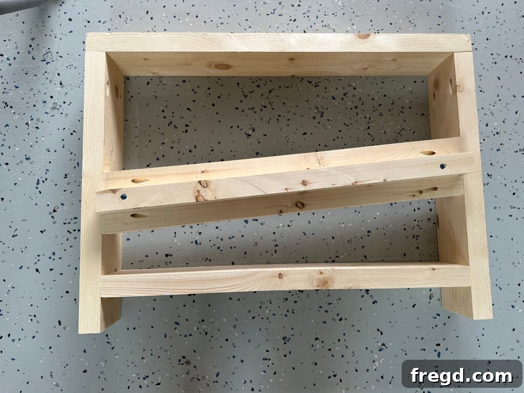 Close-up of cleat placement for seat slats, showing screw attachment