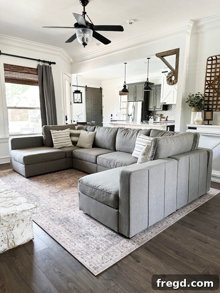 Close-up view of the Lovesac Sactional, showcasing its plush cushions and the modern design aesthetic, perfect for a cozy living space.