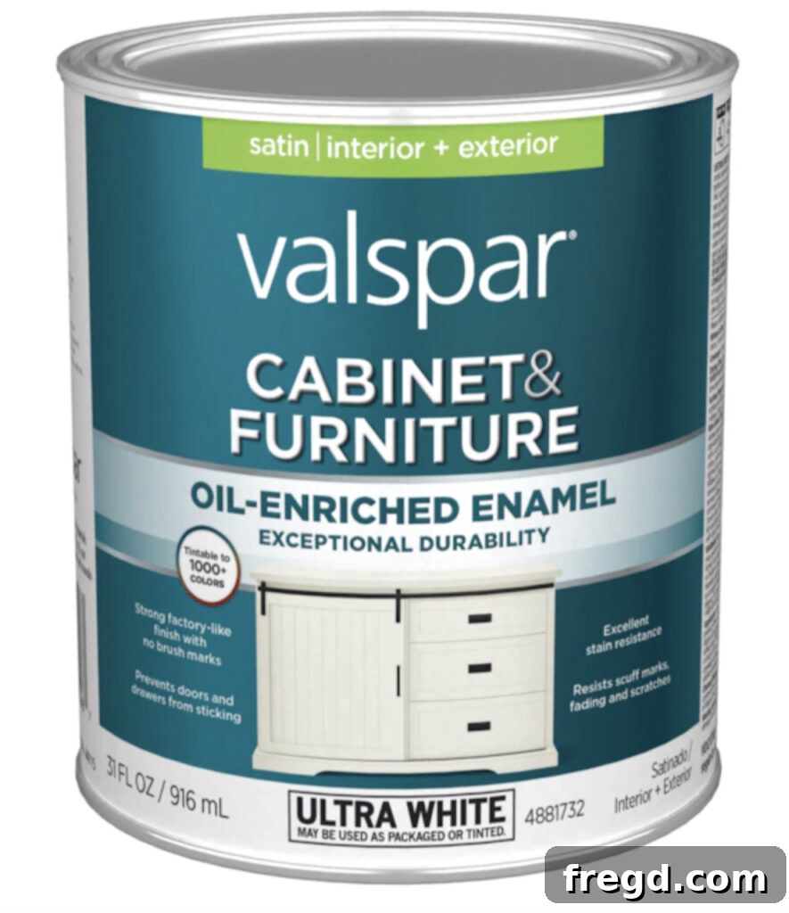 Can of the chosen oil-infused, water-based paint tinted to Sherwin-Williams Pure White.