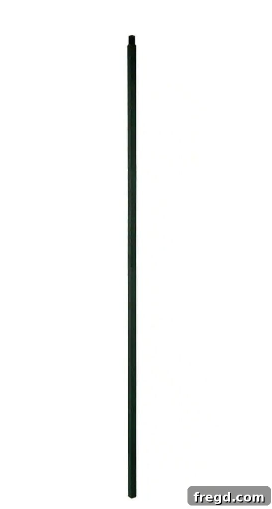 New black metal balusters displayed, showing their sleek, straight design.