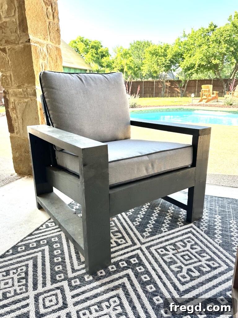The full DIY outdoor patio set with chairs and sofa, ready for relaxation and entertaining.