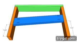 Illustrative diagram for attaching side runners in the DIY outdoor chair recipe.