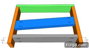 Illustrative diagram for attaching bottom runners in the DIY outdoor chair recipe.