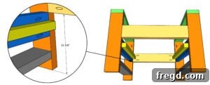 Illustrative diagram for attaching the front runner in the DIY outdoor chair recipe.