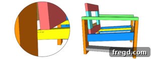 Illustrative diagram for attaching the back to the chair frame in the DIY outdoor chair recipe.