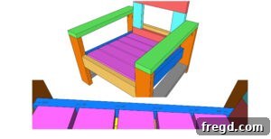 Illustrative diagram for attaching seat slats in the DIY outdoor chair recipe.