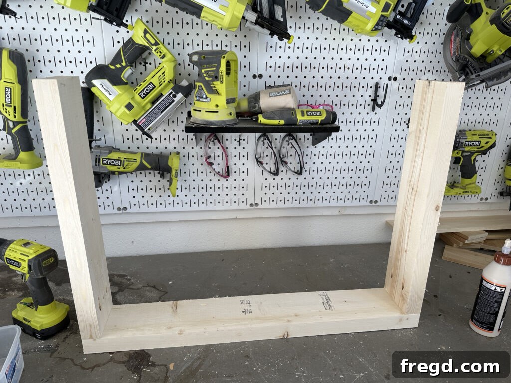 Completed arm assembly for the DIY outdoor chair, ready for the next steps.