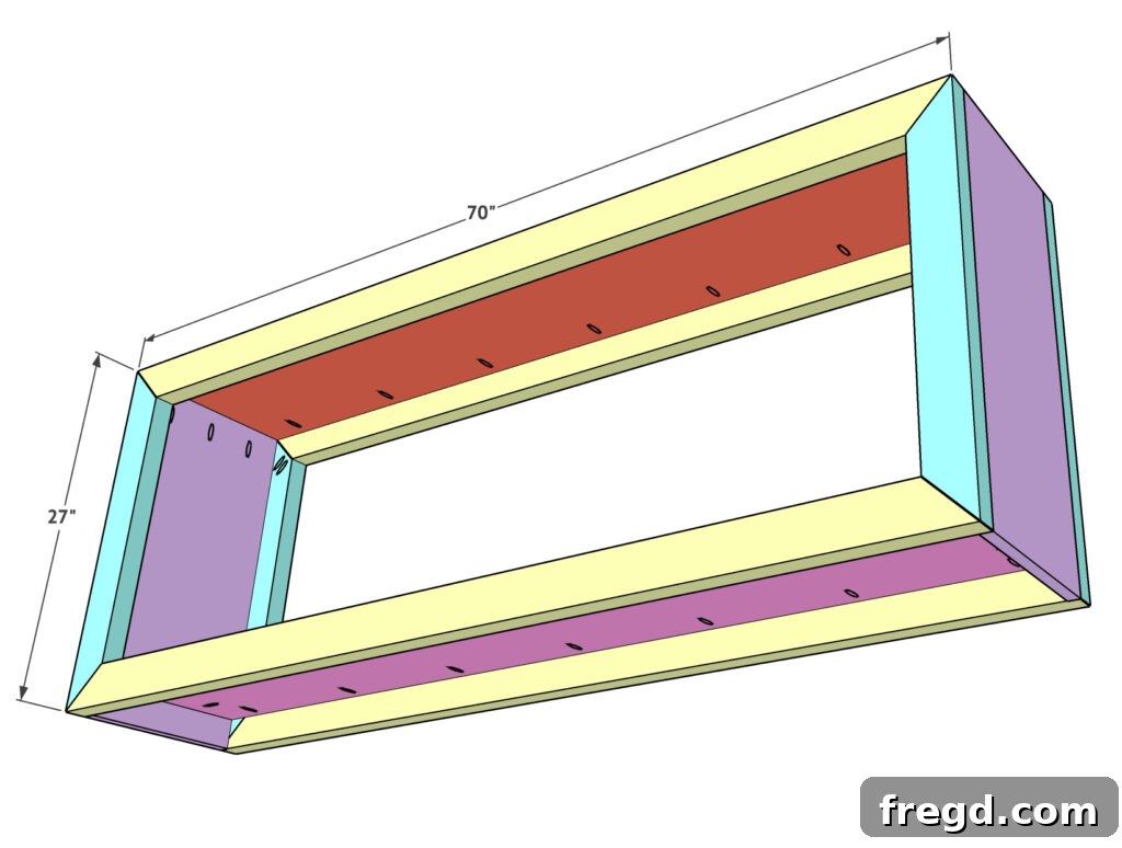 Attaching the back frame to the console table cabinet