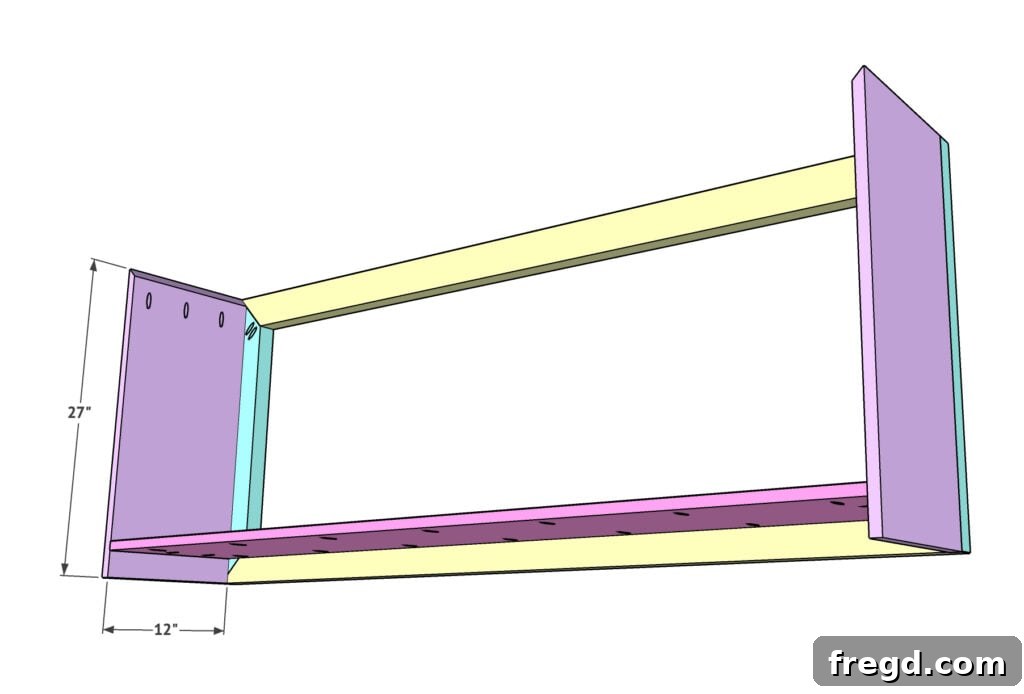 Attaching the side panels with a 45-degree top cut