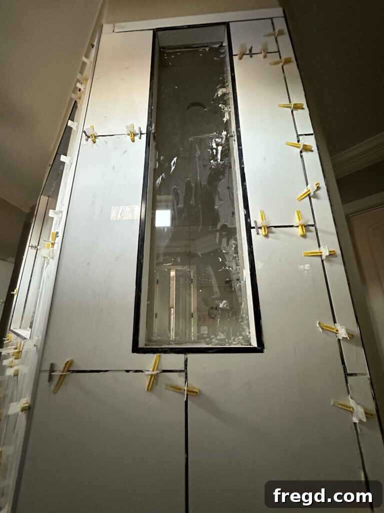 Master Bath Oasis Reimagined 16 Schluter Edge Trim in black in the shower.