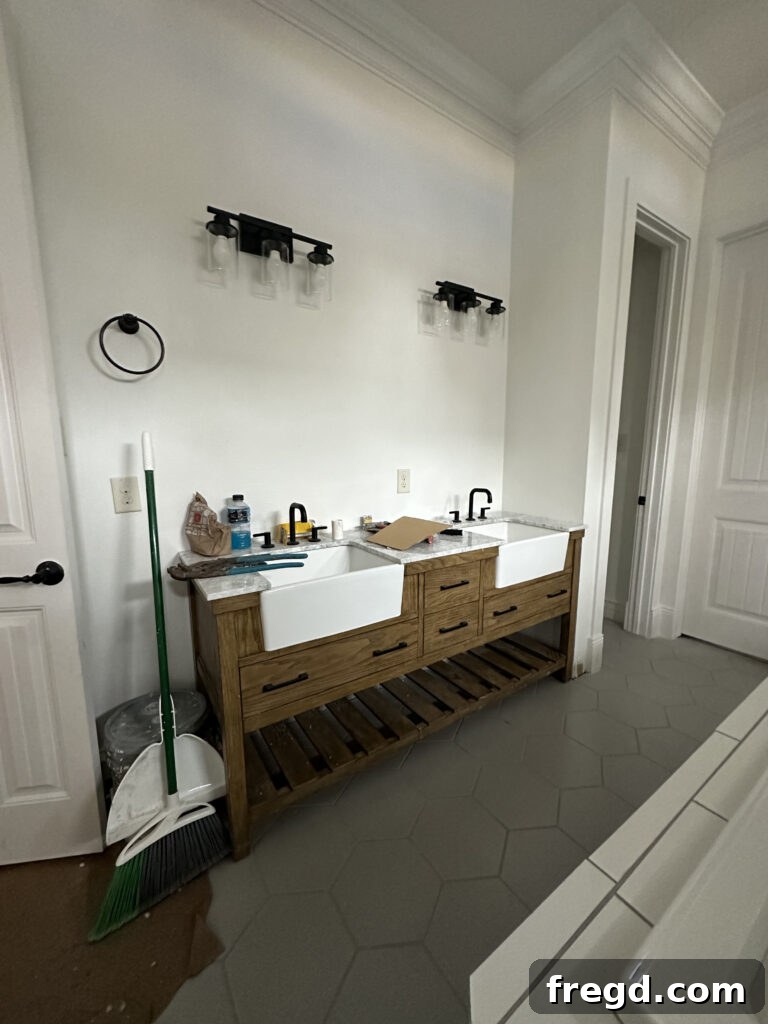 Master Bath Oasis Reimagined 22 New double vanity installed in master bathroom.
