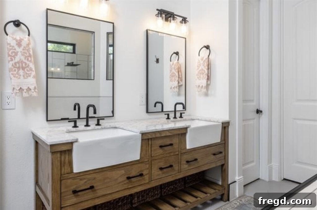 Master Bath Oasis Reimagined 26 Revealed double vanity in master bathroom.