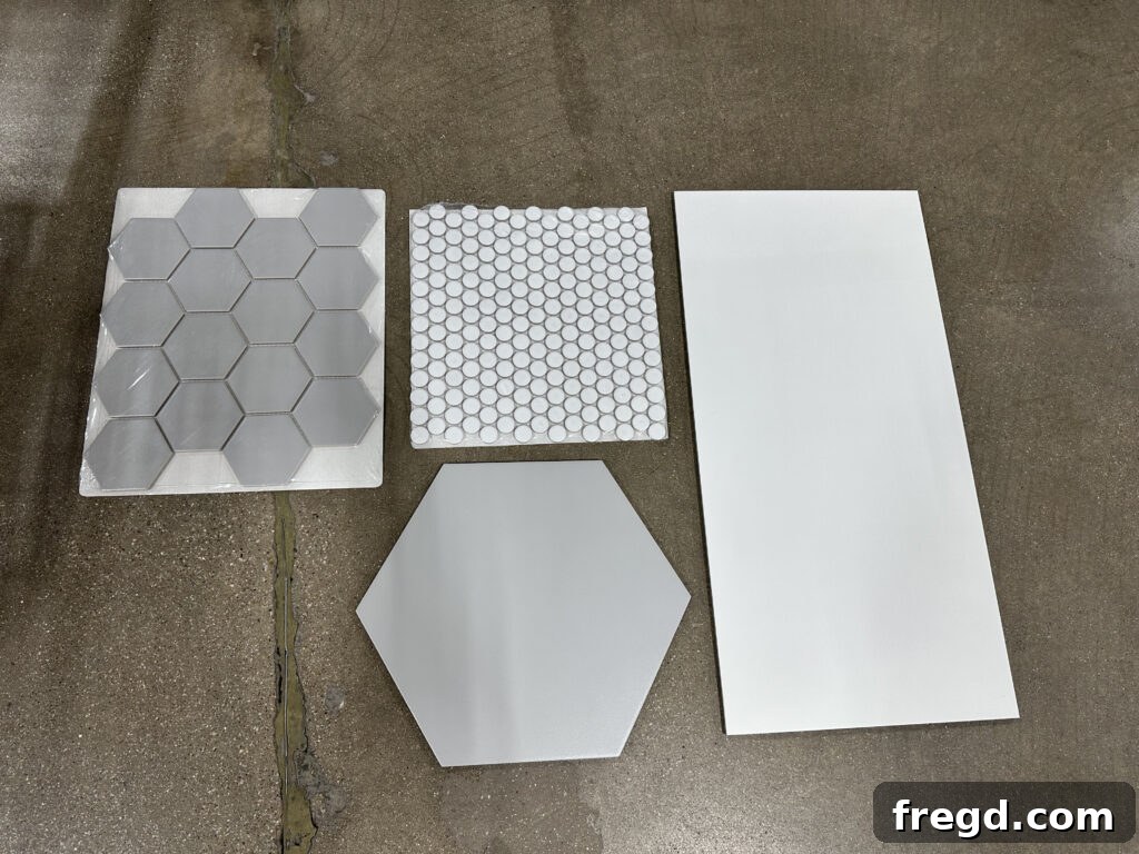 Master Bath Oasis Reimagined 5 Tile and grout selections for master bathroom remodel.