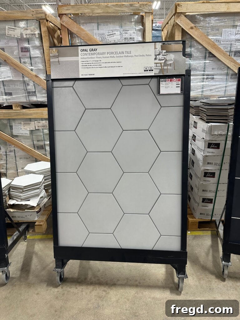 Master Bath Oasis Reimagined 7 Opal Gray Hex tile for bathroom floor.