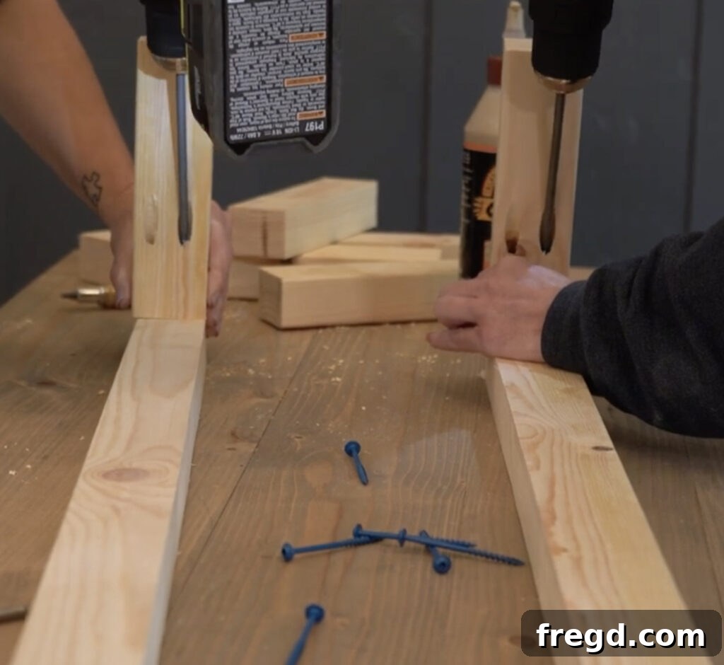 Modern Dining Room Makeover DIY Floating Shelves 4 Securing the wooden cleat frame with Kreg screws and wood glue