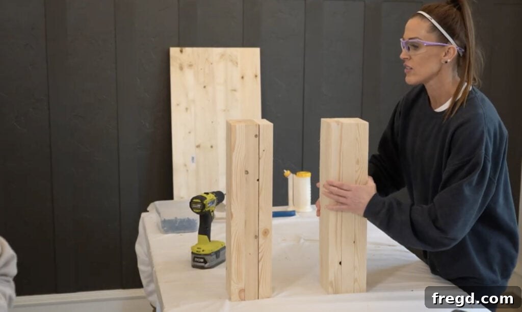 Handcraft a Modern Wood Coffee Table 3 Three wood pieces glued and clamped together to form one chunky leg assembly.