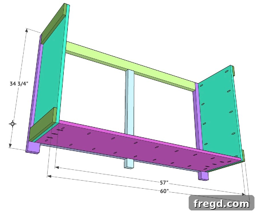 Craft Your Own Modern Farmhouse Sideboard 11 The hardwood plywood cabinet base being installed into the sideboard frame.