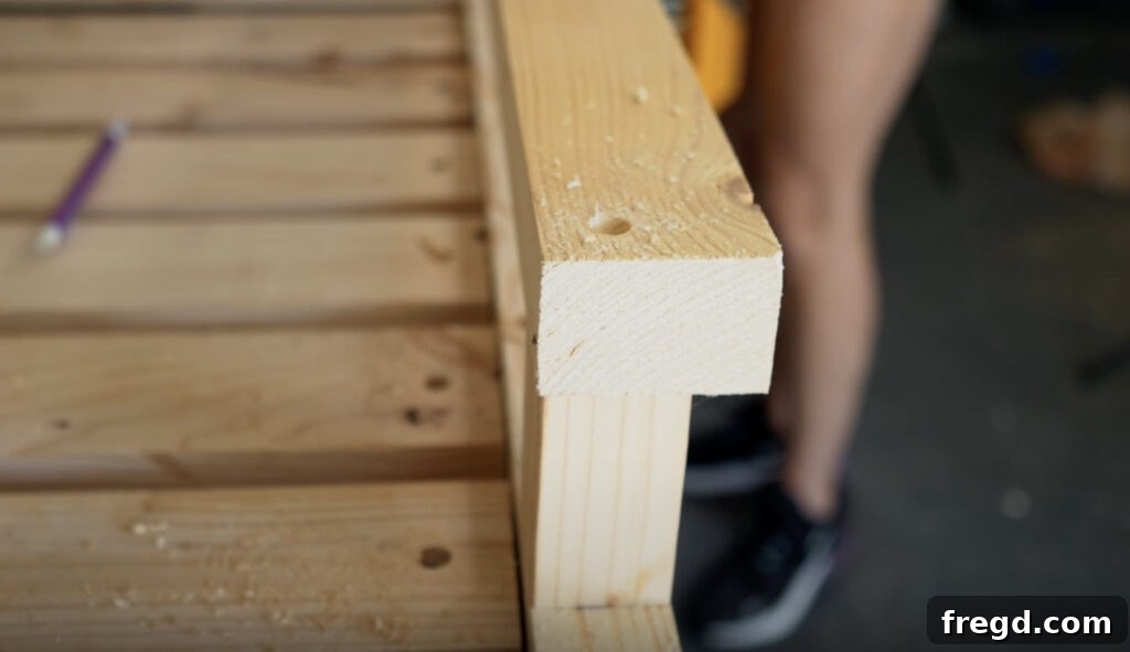 Installing the top pieces of the armrests, flush with the back of the blocks