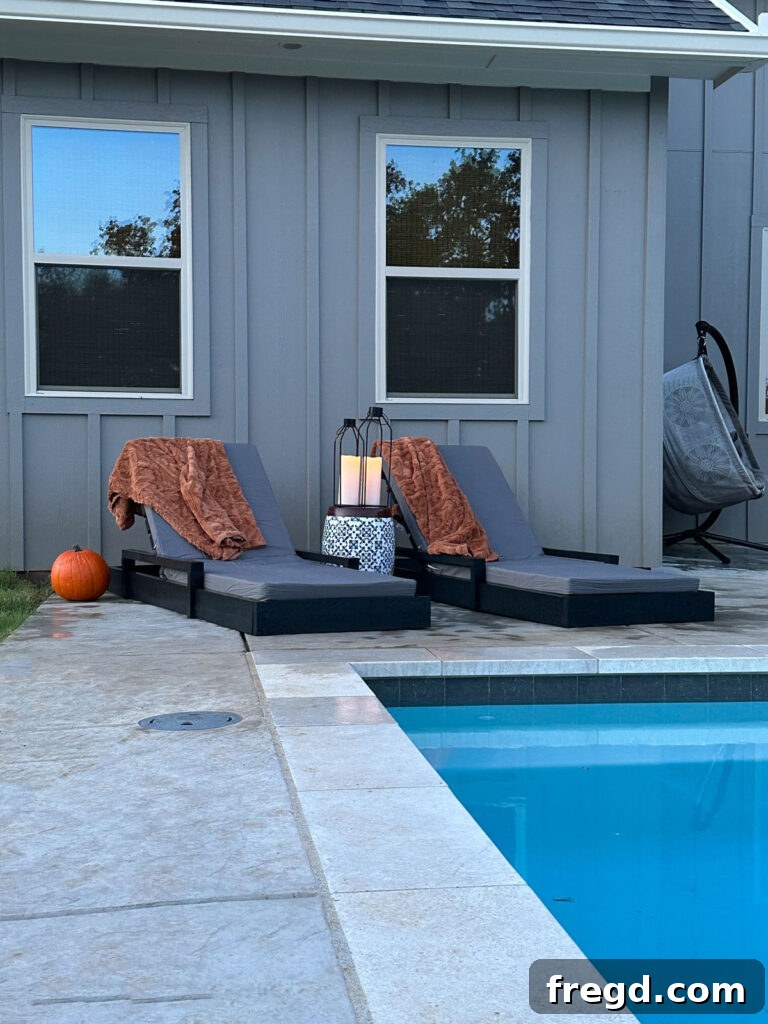 Finished modern outdoor lounge chairs by the pool