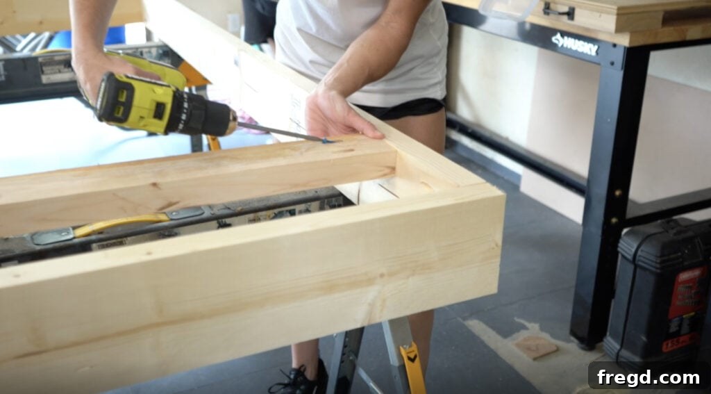 Installing the bottom support for the outdoor lounge chair frame