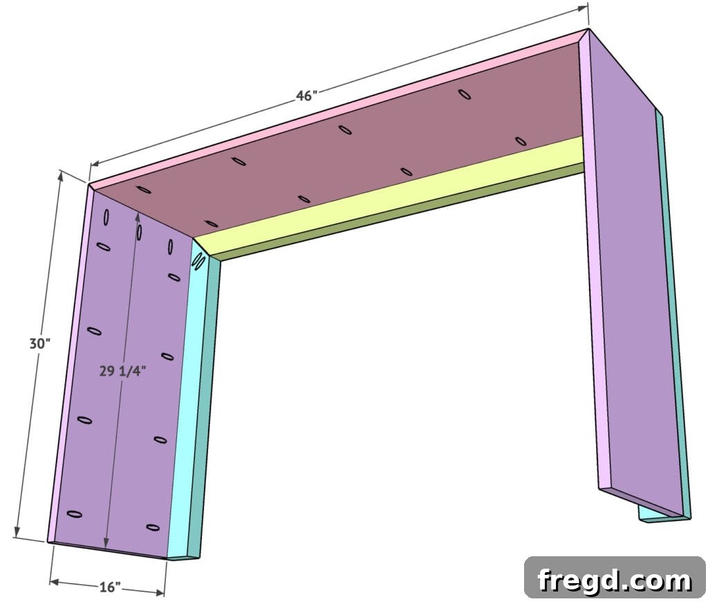 Elegant Waterfall Desk Build 13 Outer side panel attached, showing flush alignment with the frame
