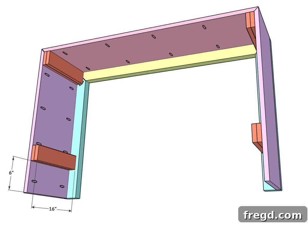Elegant Waterfall Desk Build 15 Support boards secured with wood glue and brad nails