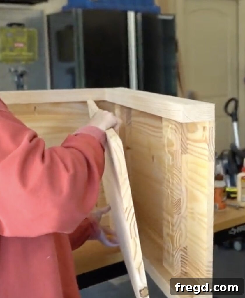 Elegant Waterfall Desk Build 19 Securing the inside panel with brad nails