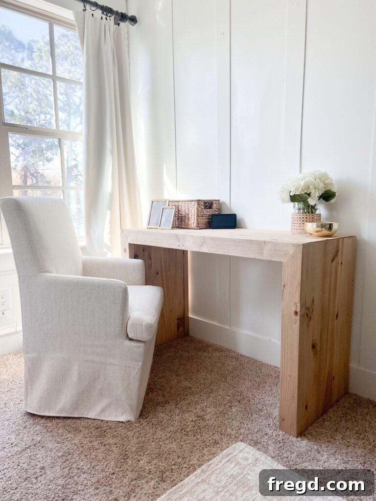 Elegant Waterfall Desk Build 23 Close-up of the stained DIY Waterfall Writing Desk