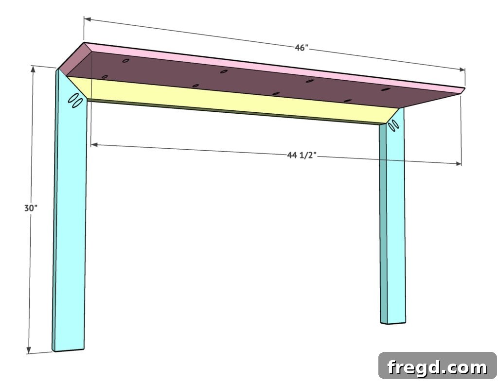 Elegant Waterfall Desk Build 10 Securing the desktop to the frame with pocket hole screws