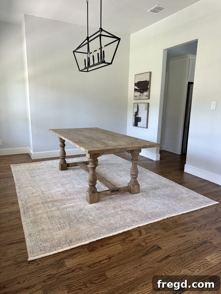 Build Your Own Dining Table with Free DIY Plans 28 Final shot of the completed DIY dining table in a home setting