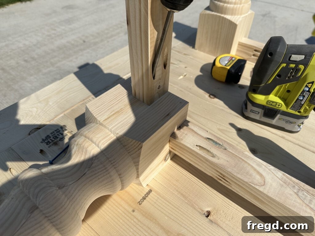 Build Your Own Dining Table with Free DIY Plans 8 Attaching short apron pieces to the dining table leg assemblies