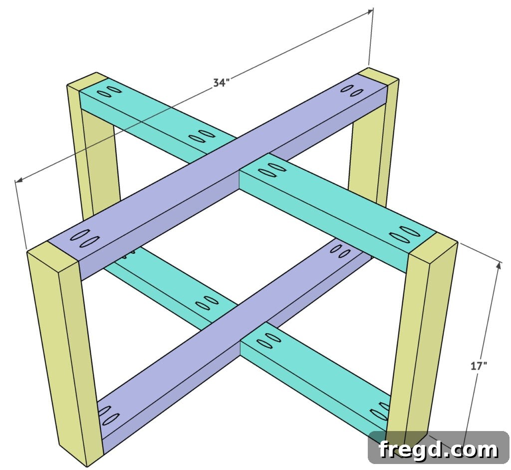 Fully assembled coffee table base ready for the top