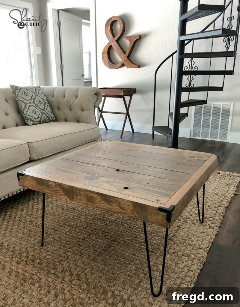 Modern coffee table with hairpin legs