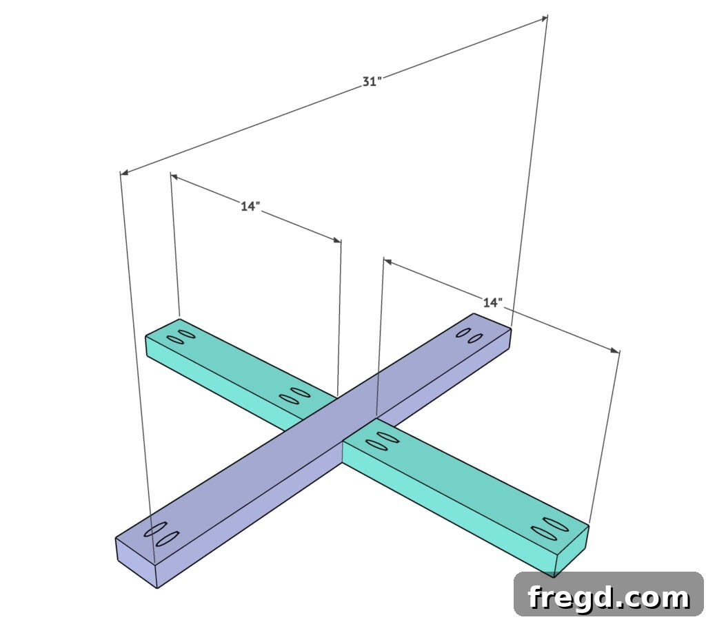 Boards prepared with pocket holes to form an X-shape