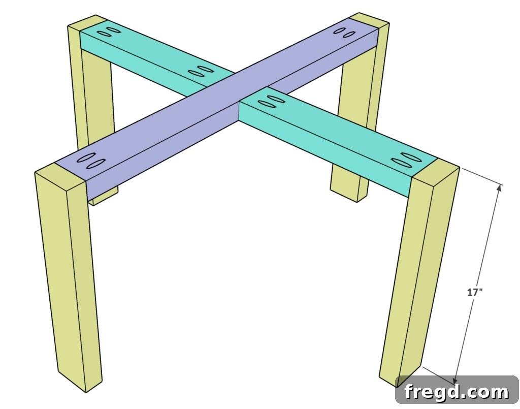 Attaching legs to one of the X-shaped base components