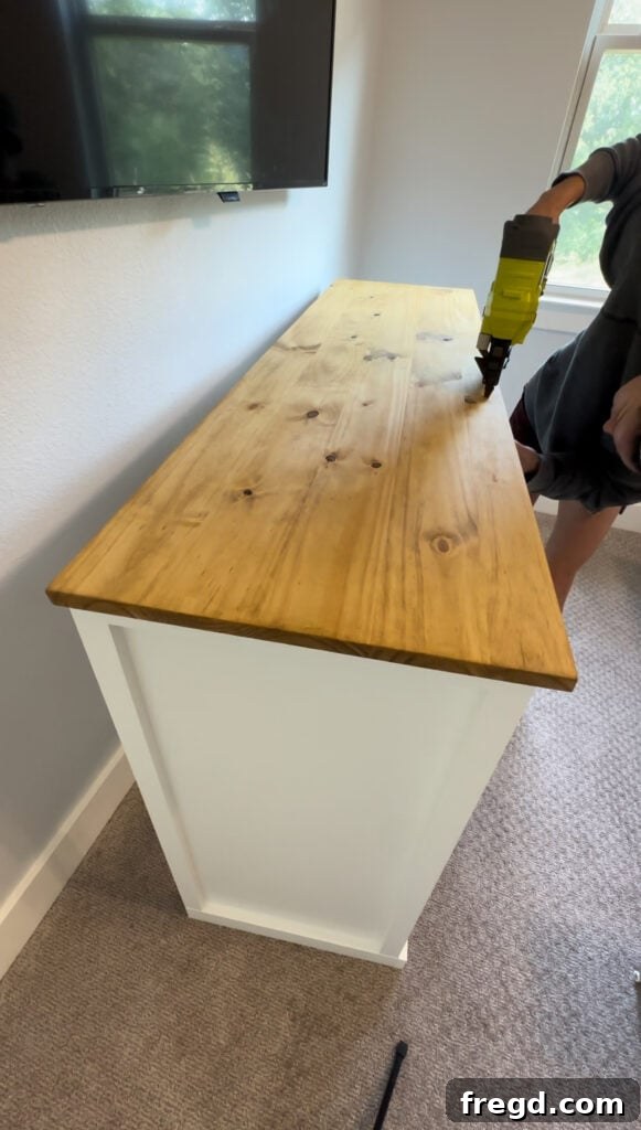 Elevating Your Ikea Malm Dresser 13 Attaching the custom wood top to the dresser