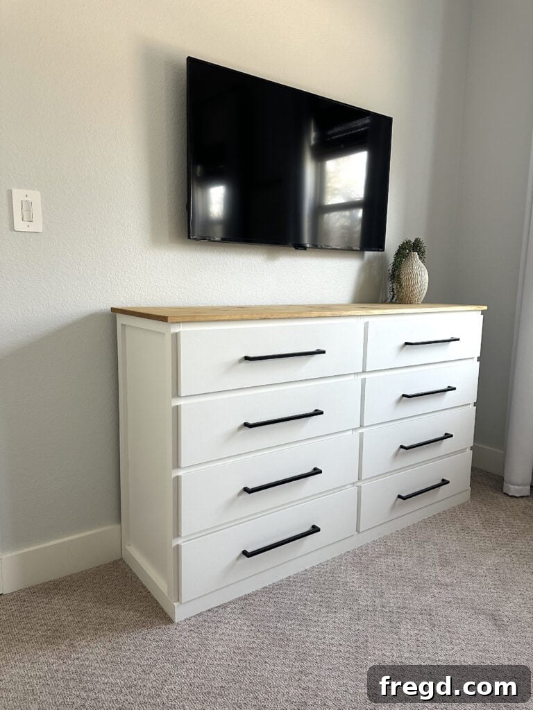 Elevating Your Ikea Malm Dresser 22 Side view of the customized Malm dresser