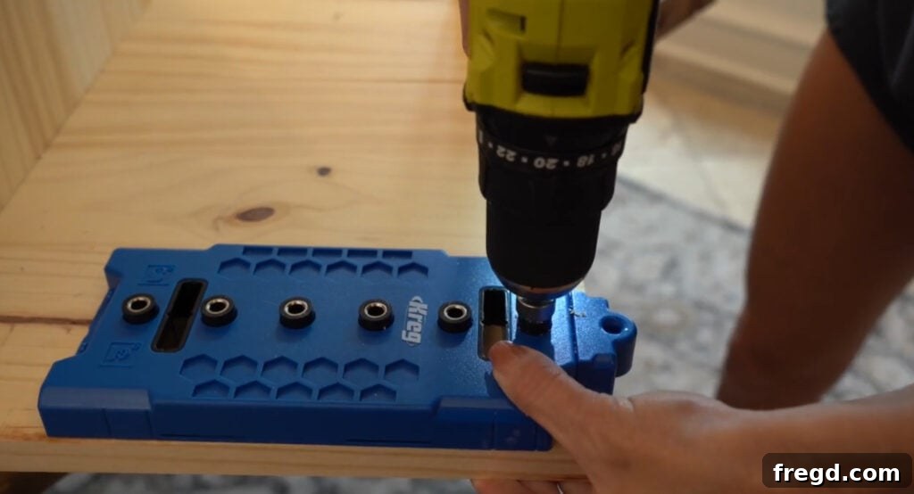 Build Your Own Side Table A Complete Visual Guide 16 Drilling shelf pin holes for the glass top support